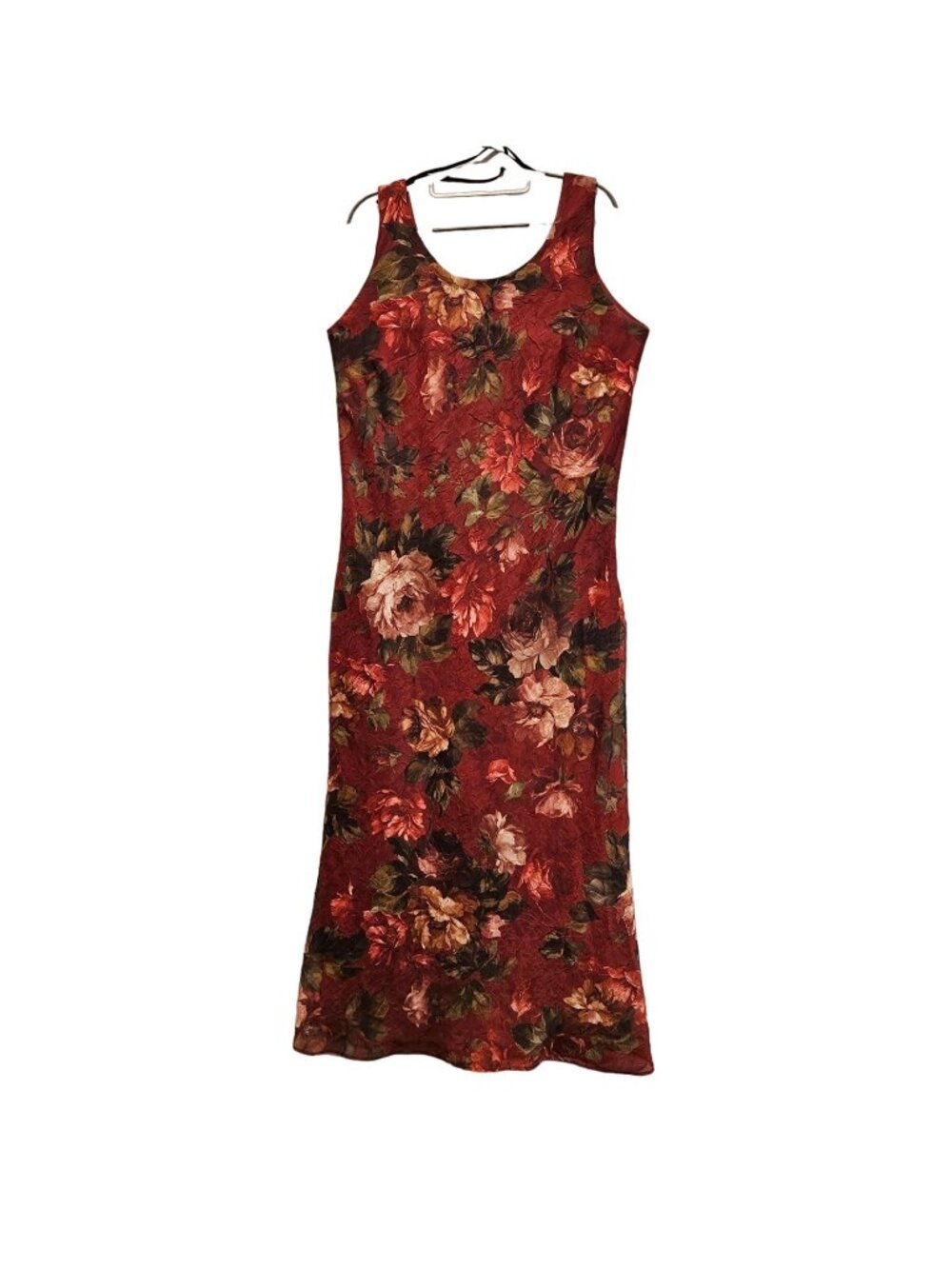 K Studio Maxi dress womens 16 Red roses floral crinkle lined special occasion